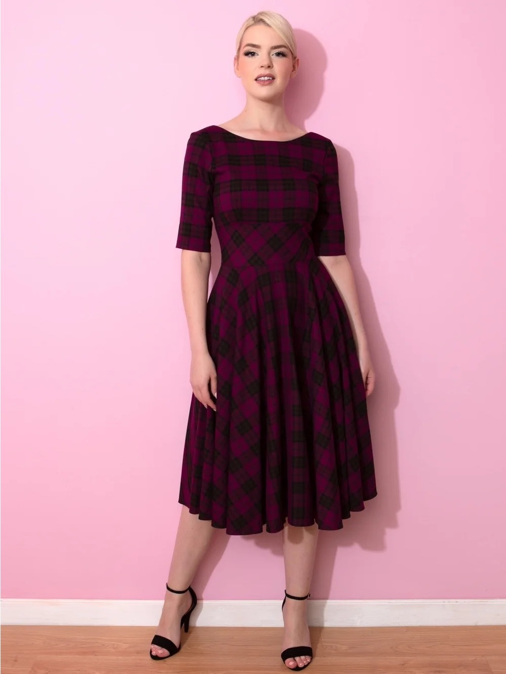 The Pretty Dress Company Vintage-Inspired Red Navy Plaid Swing Dress Uk 14